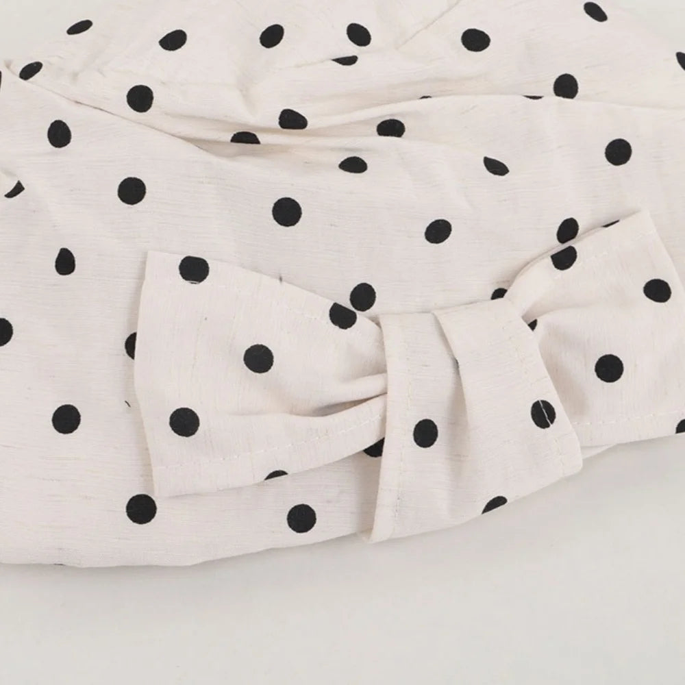 Dot-Patterned Equestrian Hat With Brim English-Style Black And White Beret