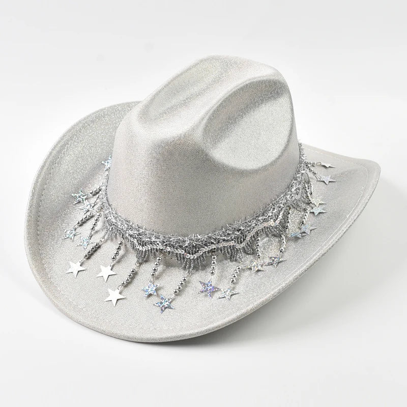 Women Sequin Fedora Hat With Rhinestone Ribbons