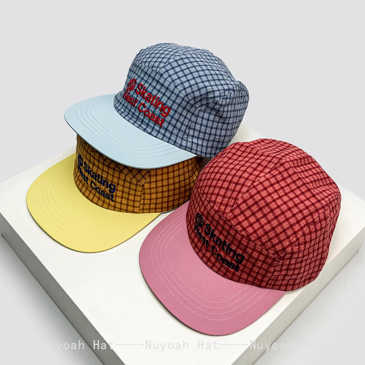 Korean Plaid Letters Embroidery Baseball Cap Unisex