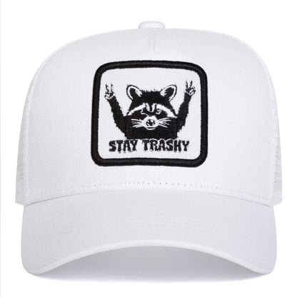 Unisex Stay Trashy Raccoon Embroidery Baseball Net Caps Spring Summer