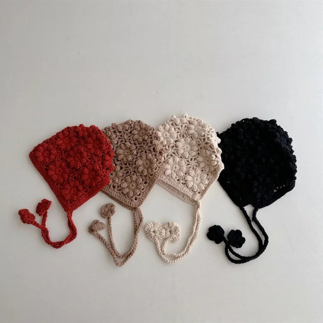 Knitted Baby Hat Kids Girls Handmade Crochet Ear Flap Beanie