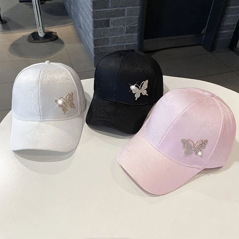 Ladies Summer New Versatile Cap Rhinestone Butterfly
