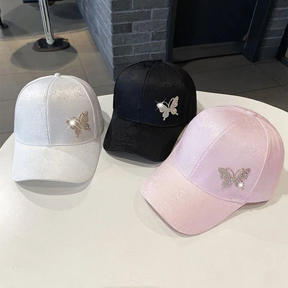Ladies Summer New Versatile Cap Rhinestone Butterfly