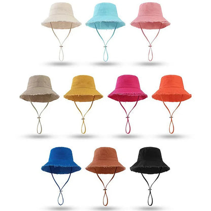 Summer Frayed Edge Bucket Hats Woman Outdoor