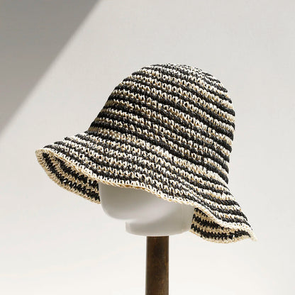 Women Beach Panama Straw Dome Bucket Hat