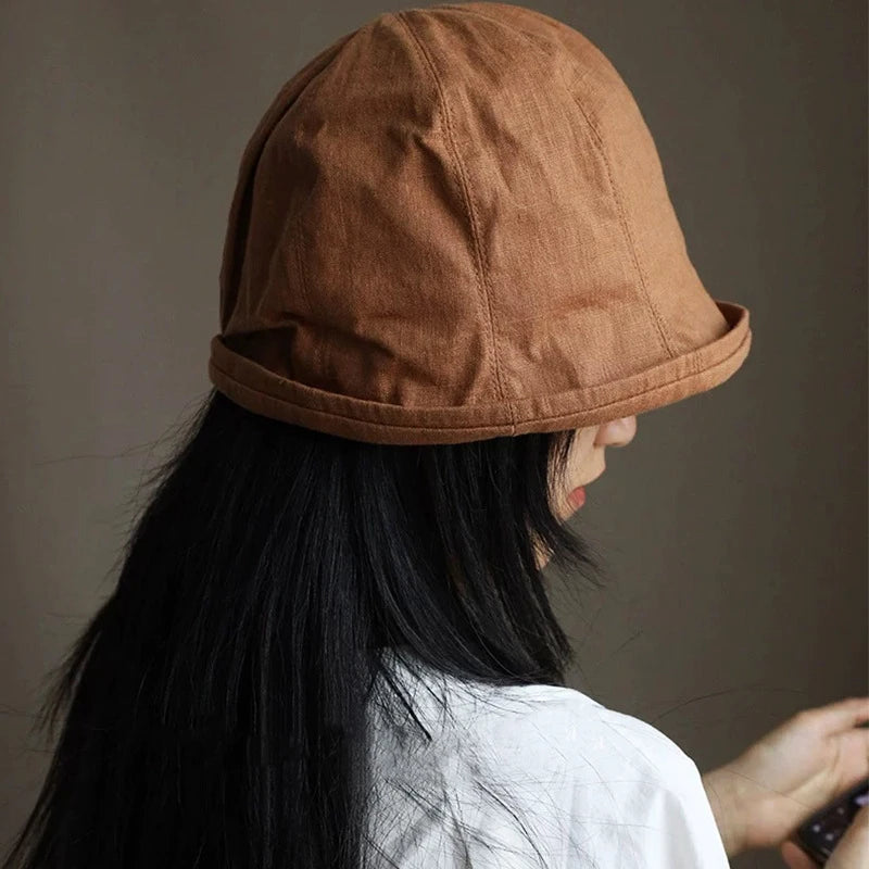 Linen Curled Edge Sun Hats For Women Foldable Bucket Hat Summer Visors Caps