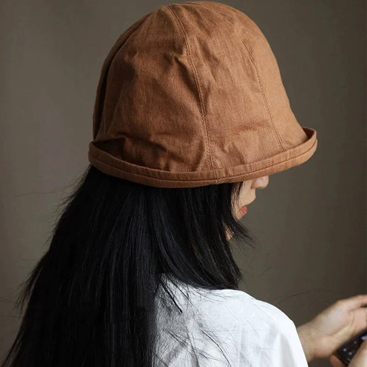 Linen Curled Edge Sun Hats For Women Foldable Bucket Hat Summer Visors Caps