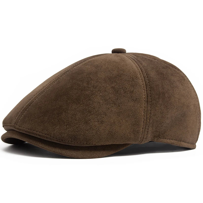 New PU Imitation Leather Newsboy Cap Fashion Vintage Men Women Berets