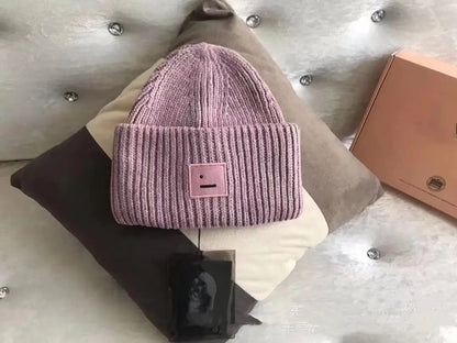 Warm And Cozy Knitted Beanie With Square Labels - Scandinavian Style Wool