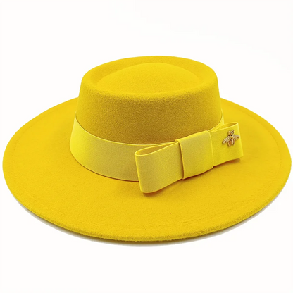 Bow Tie Fedora Hat Winter Round Bumpy Surface Flat Top
