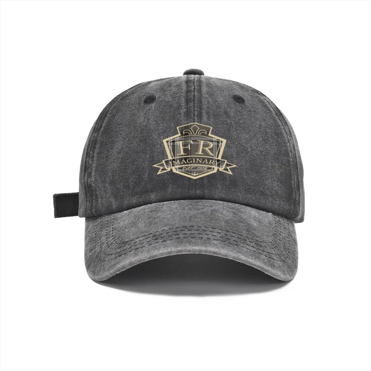 Vintage Washed Baseball Cap Unisex Distressed Snapback Hat Grey Gold Embroidered Shield Adjustable Hat
