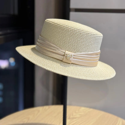 2026 French Style Flat Top Straw Sun Hat