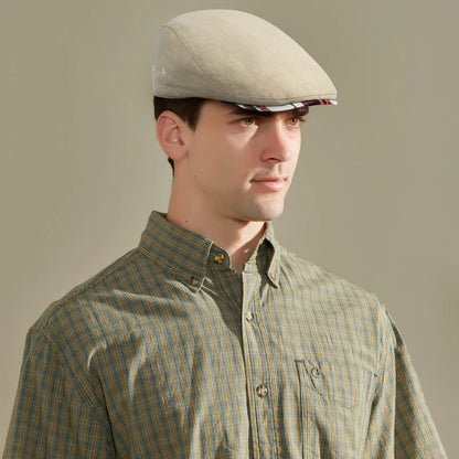 Men Flat Cap Soft Vintage Linen Hats Casual Retro Newsboy Hat
