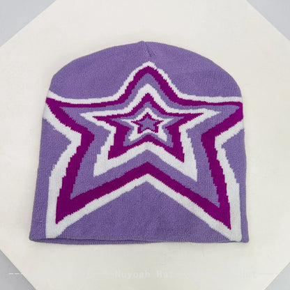 New Men Women Jacquard Five Pointed Star Love Knitted Hats