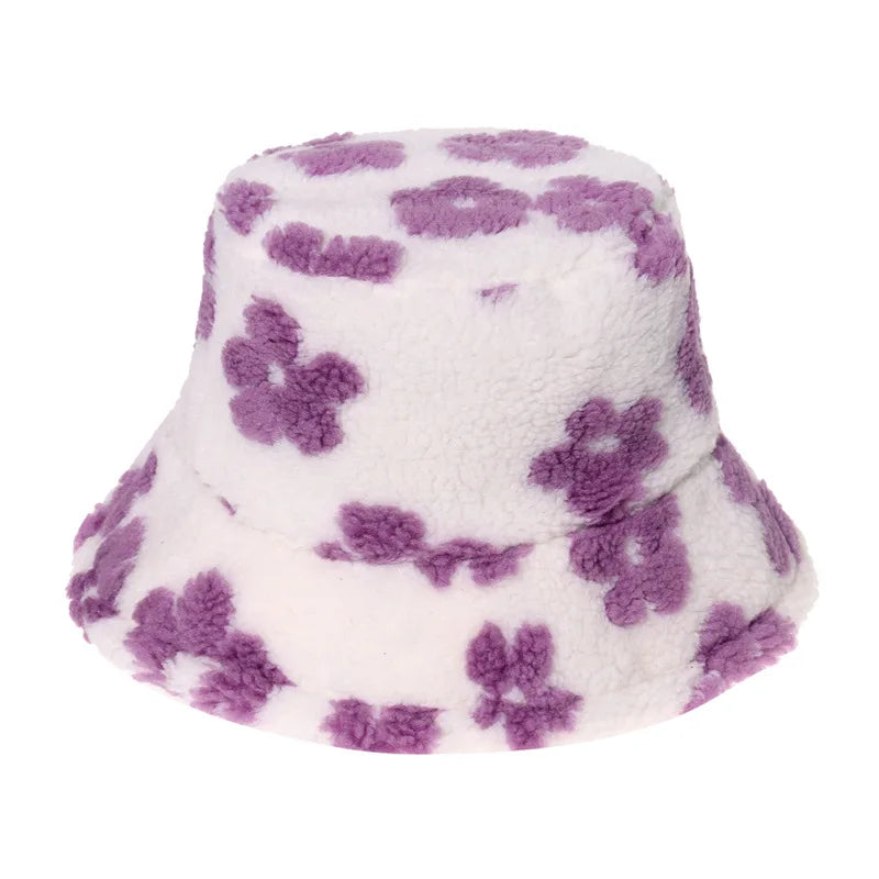 Winter Bucket Hat Women's Fashion Leopard Panama Warm Hats Female Vintage