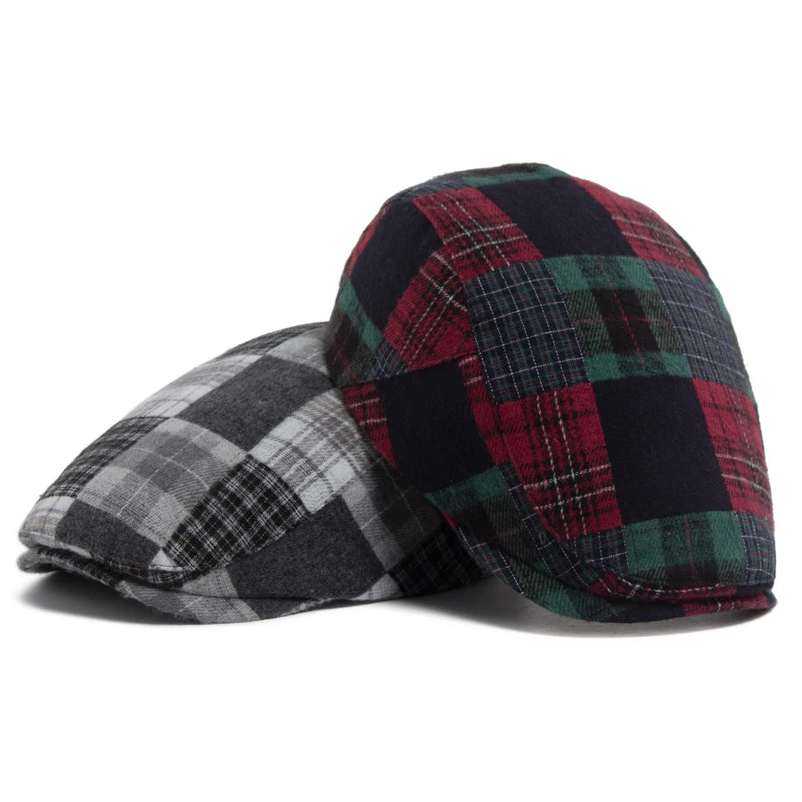 New Y2k Patchwork Big Plaid Beret Casual Men Women's
