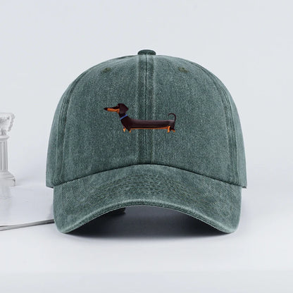 Dachshund Print Washed Baseball Cap Adorable Retro Dog Themed Style Perfect For Outdoor Walks