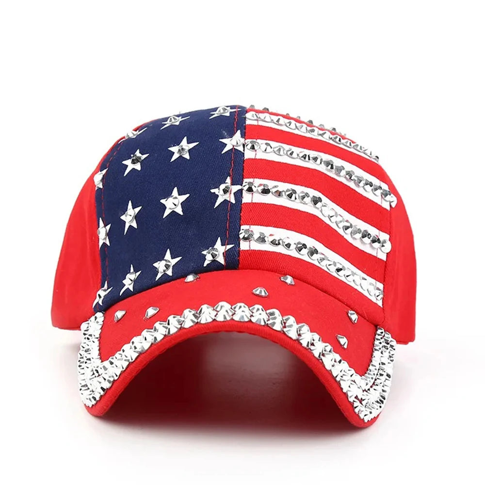 Men Women Baseball Cap USA Flag Diamond Rivet Brand Snapback Unisex