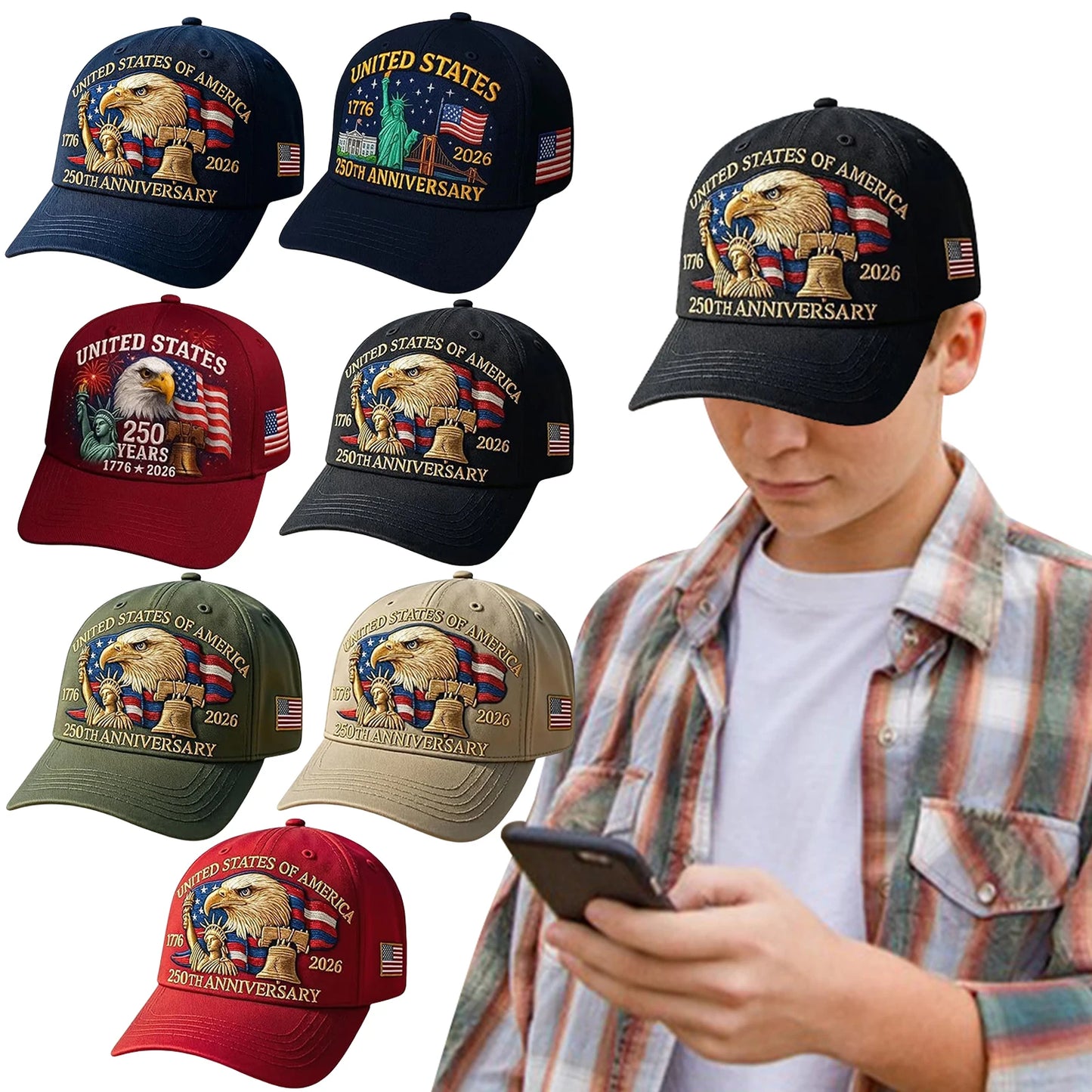 Breathable Patriotic Baseball Cap US 250th Anniversary Cap Retro Washed Versatile Patriotic Cap