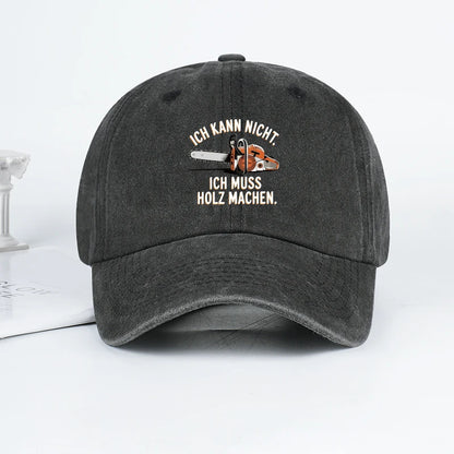 Vintage German Chainsaw Quote Print Washed Baseball Cap