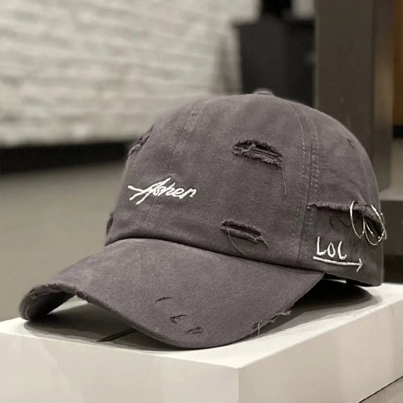 Unisex Asher Embroidery Hole Iron Ring Baseball Caps Outdoor Adjustable Casual Hats Hip Hop Hat Sunscreen Hat