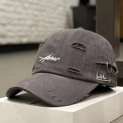 Unisex Asher Embroidery Hole Iron Ring Baseball Caps Outdoor Adjustable Casual Hats Hip Hop Hat Sunscreen Hat
