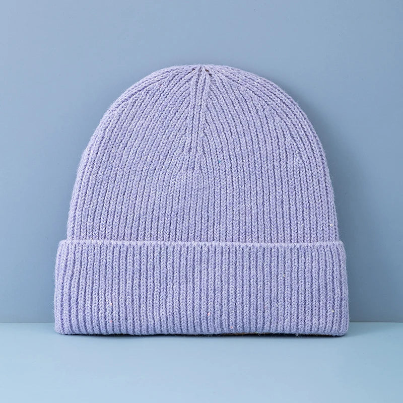 Women’s Cuffed Ribbed Knit Beanie Hat, Speckled Glitter Decorative Winter Hat