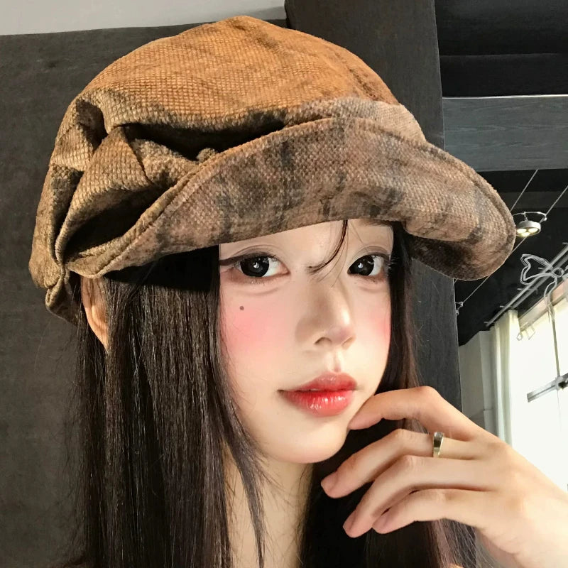 Retro Literary Pleated Design Soft-Brim Berets