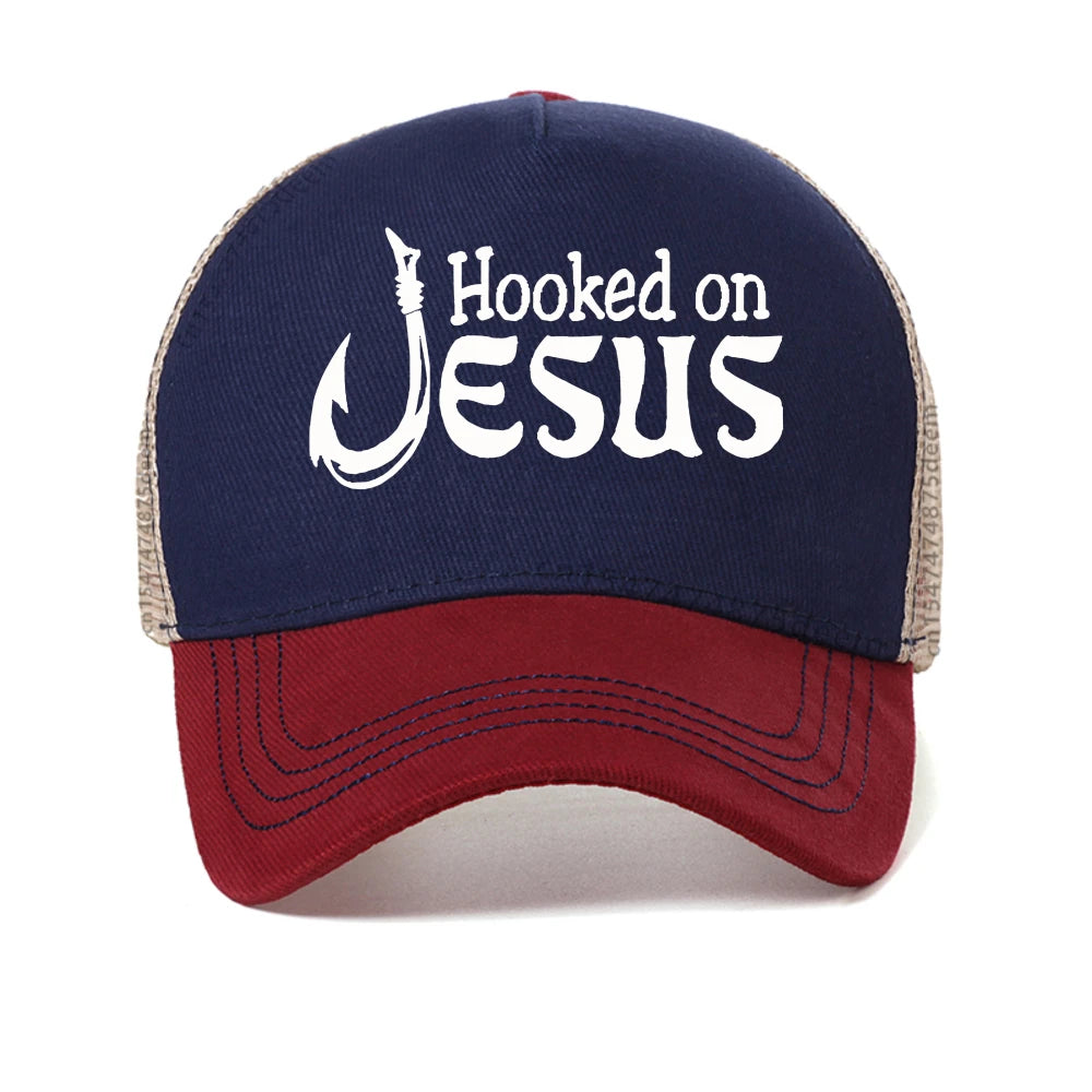 Christian Graphic Baseball Cap Hooked On Jesus & Mark Scripture Print Caps Fashion Casual Hats