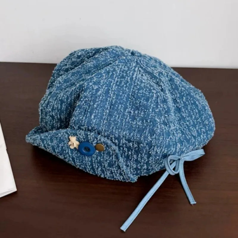 Korean Retro Flip Brim Denim Newsboy Hats