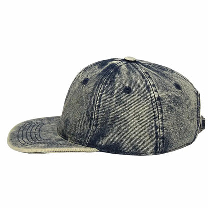 Vintage Wash Denim Large Snapback Cap Flat Brim Skateboard Hat