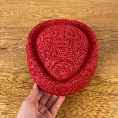 Airline Stewardess Flight Attendant Vintage Pillbox Hat Fashion Summer Straw Beret Hat