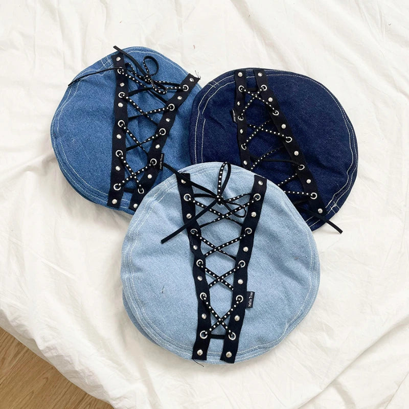 Spring And Summer New Sweet Cool Babes Denim Flat Top Painter Hats