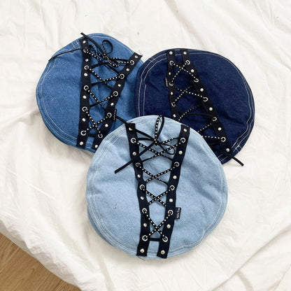 Spring And Summer New Sweet Cool Babes Denim Flat Top Painter Hats