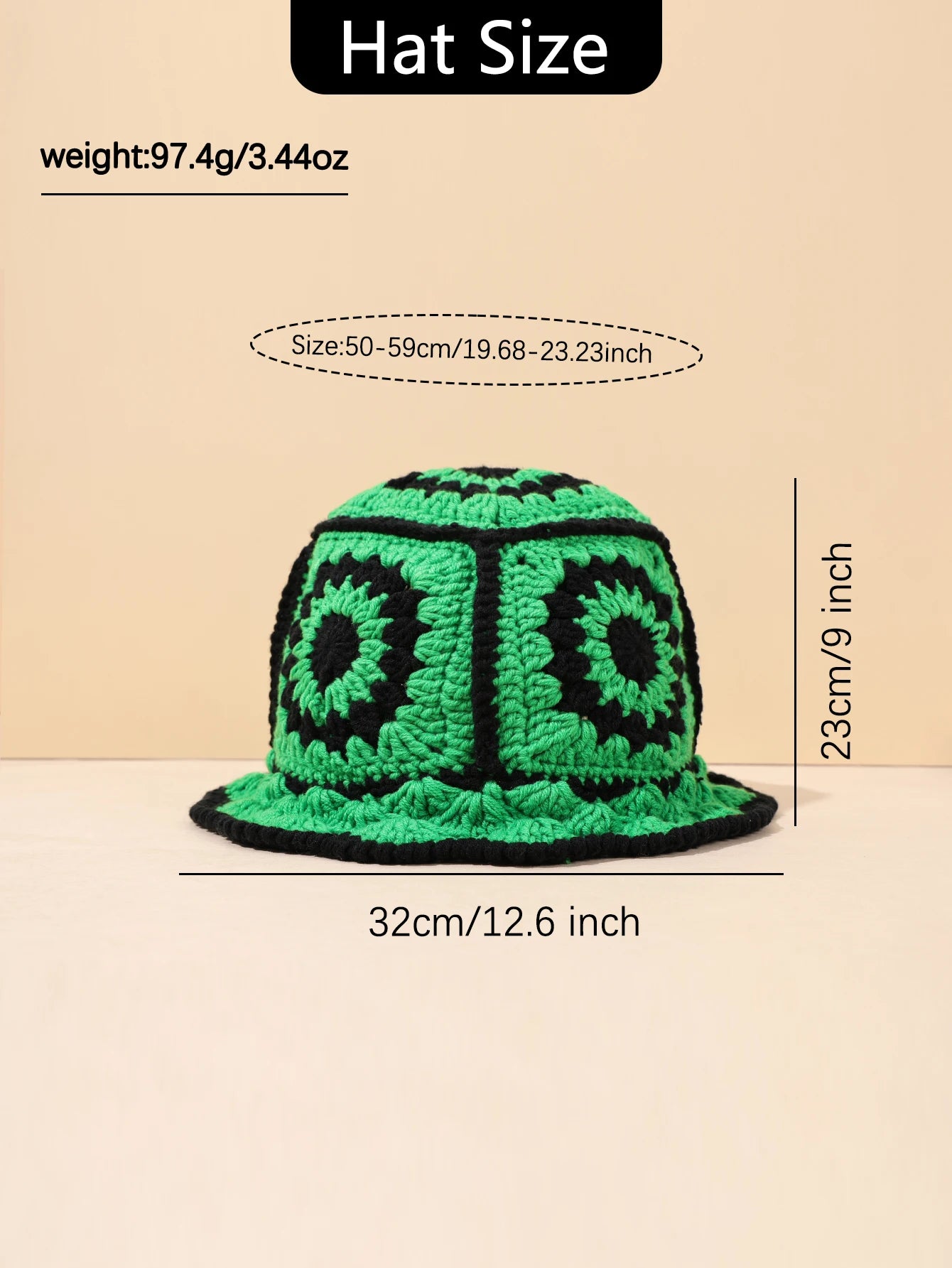 1PC Handmade Crochet Vintage Bucket Hat - Geometric Patch Super Soft and Warm