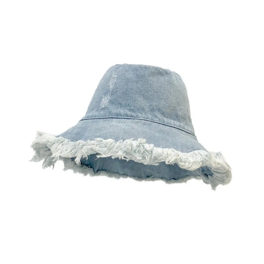 Soft Retro Denim Bucket Hats Sunshade Wide-Brimmed Shabby Fisherman Hat