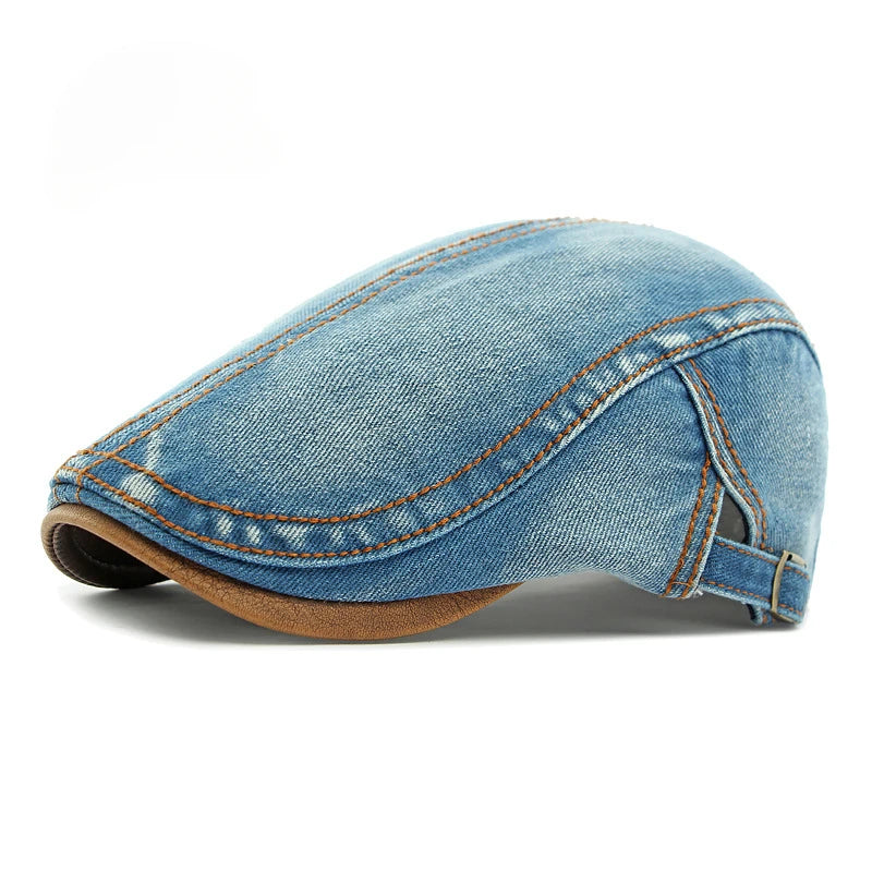 Spring New Washed Denim Hat Men's Beret British Retro Cap