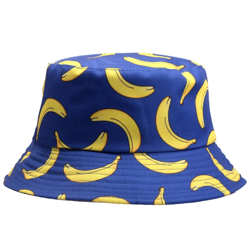 Summer Spring Thin Shade Banana Print Cotton Polyester Soft Bucket Hat