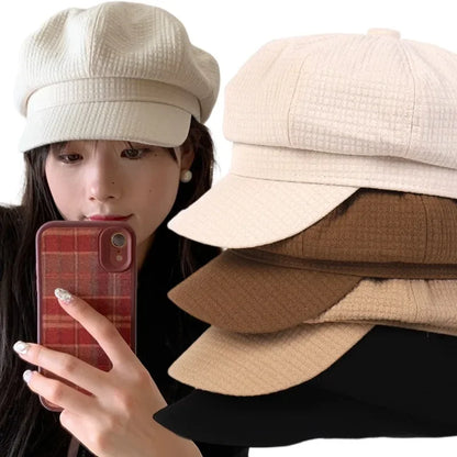 Women‘s Winter Vintage Berets Caps French Artist Warm Waffle Hat