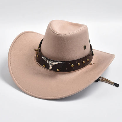 New Artificial Suede Western Cowboy Hats Vintage Big-Edge Gentleman Cowgirl Jazz Hat