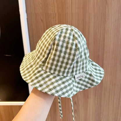 Cute Striped Sun Hat with Windproof Rope Breathable Fisherman Hat