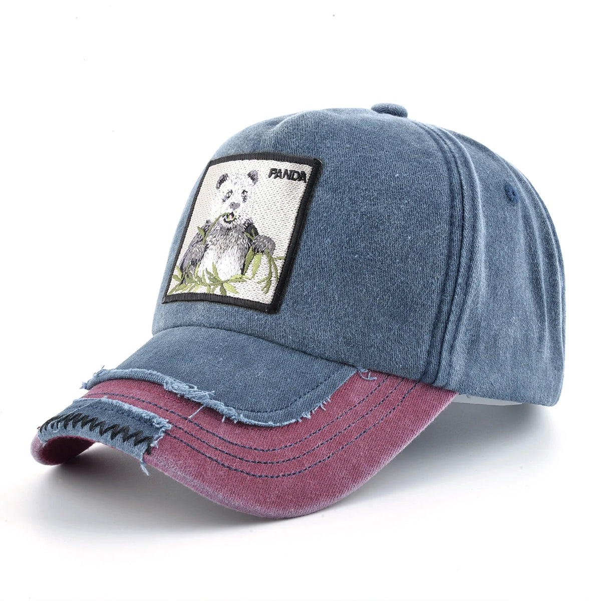 Vintage Denim Baseball Cap With Embroidery Animals