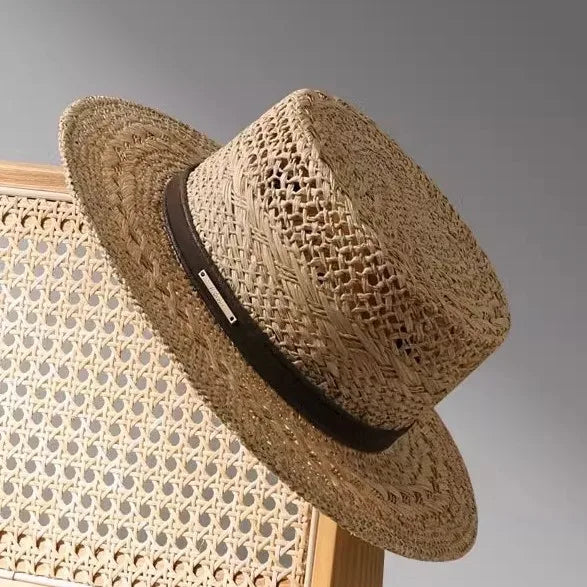 New Summer French Raffia Straw Hat - Hand Woven Hollow Flat