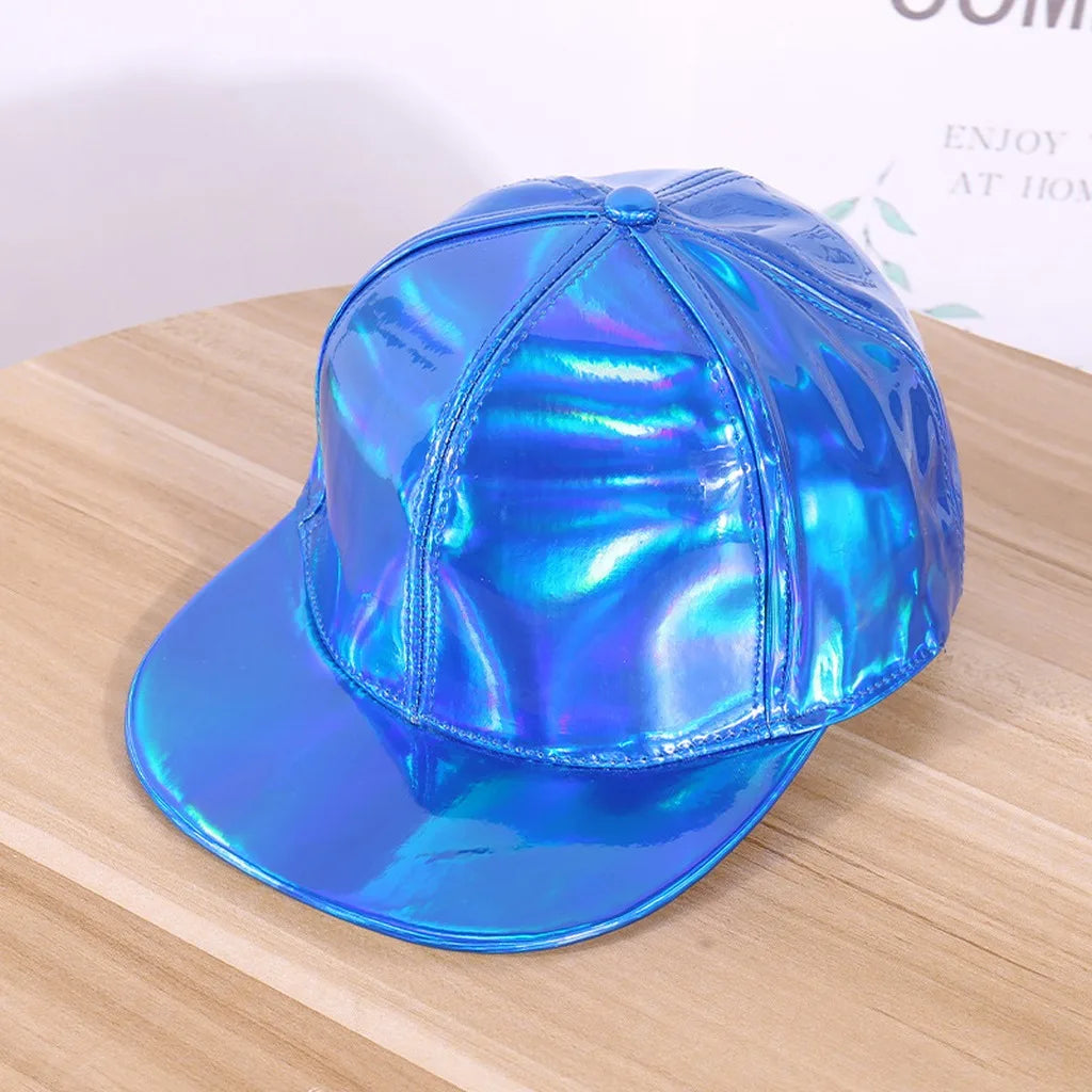 Adjustable Shiny Hat Breathable Holographic Pu Leather Baseball Cap