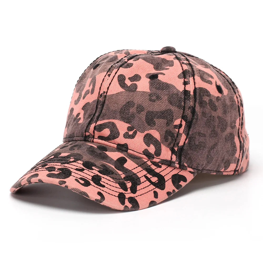 New Spring and Autumn Washed Leopard Print Baseball Cap All Cotton Camouflage Duckbill Cap Fashionable