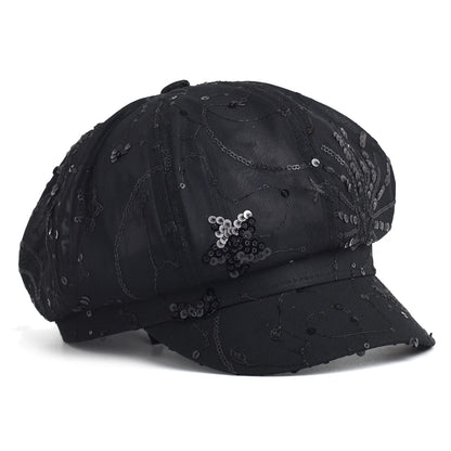Women’s Sequined Beret Hat Korean Style Sparkle Newsboy Cap