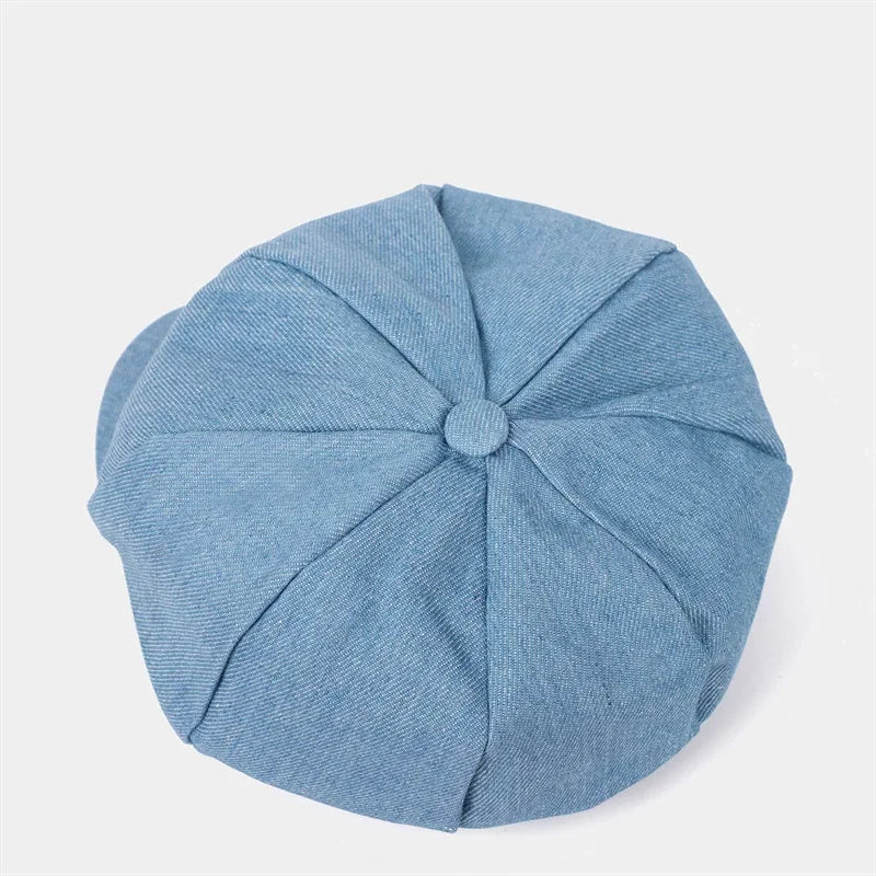 Spring And Autumn Denim Solid Octagonal Hats