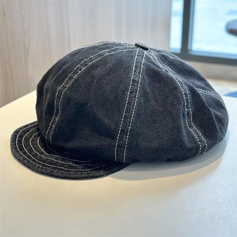 Lady Washed Old Blue Denim Large Beret Spring Autumn
