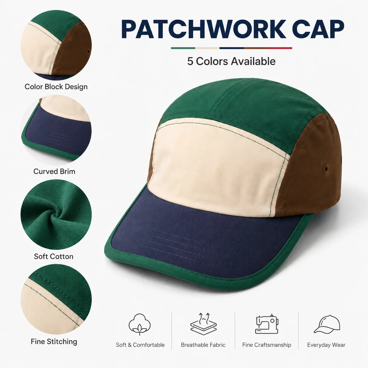 Unisex Plain Patchwork Baseball Caps For Men Women