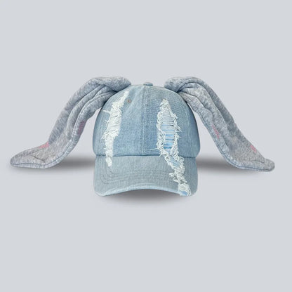 Niche Y2k Rabbit Ears Denim Ripped Baseball Cap Men and Women